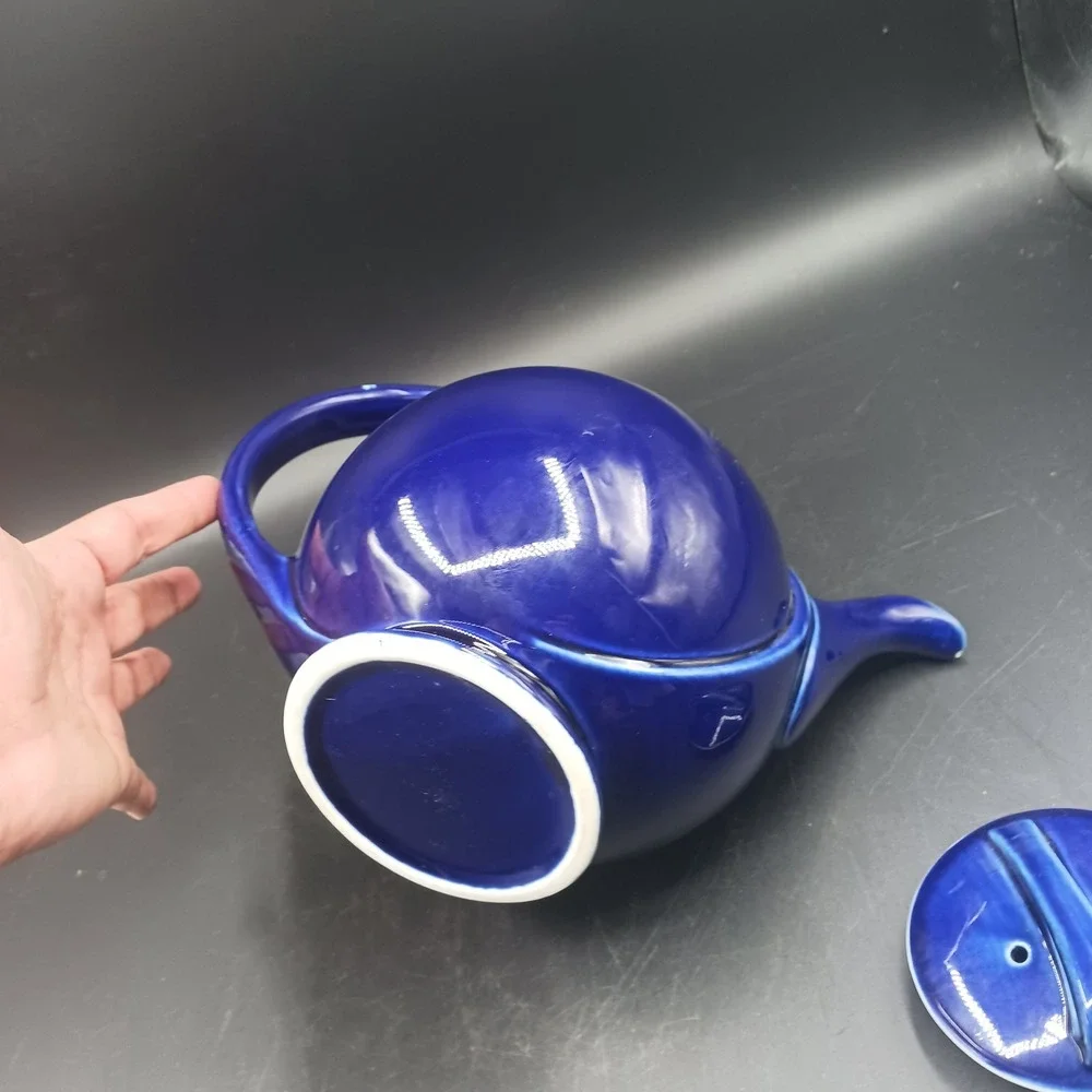 Hall Pottery TeaPot MCM Atomic Art Deco Airflow 6 Cup Cobalt Blue VTG Retro
